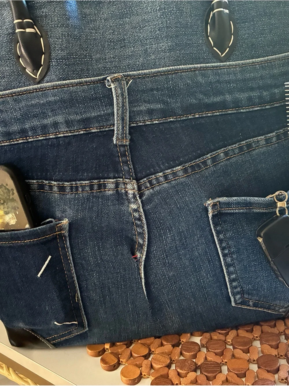 Dark Blue Denim Tote with Black Handles